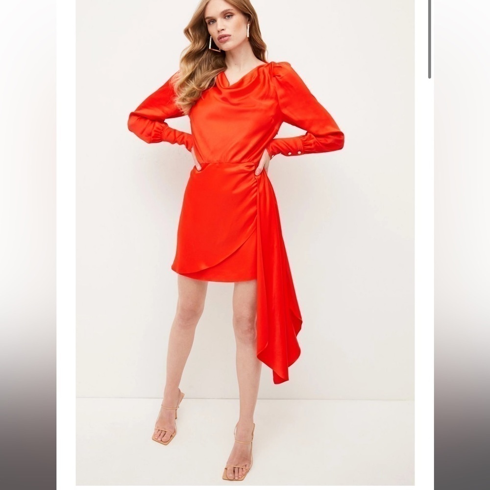 NWT Sold Out!! Karen Millen Viscose Satin Back Crepe Cowl Back Mini Dress‌‌‌‌